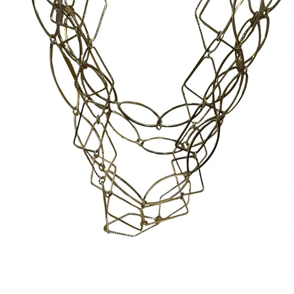 Long Gold-Tone Multi-Strand Layered Geometric Statement Necklace 20” Elegant - Picture 3 of 8